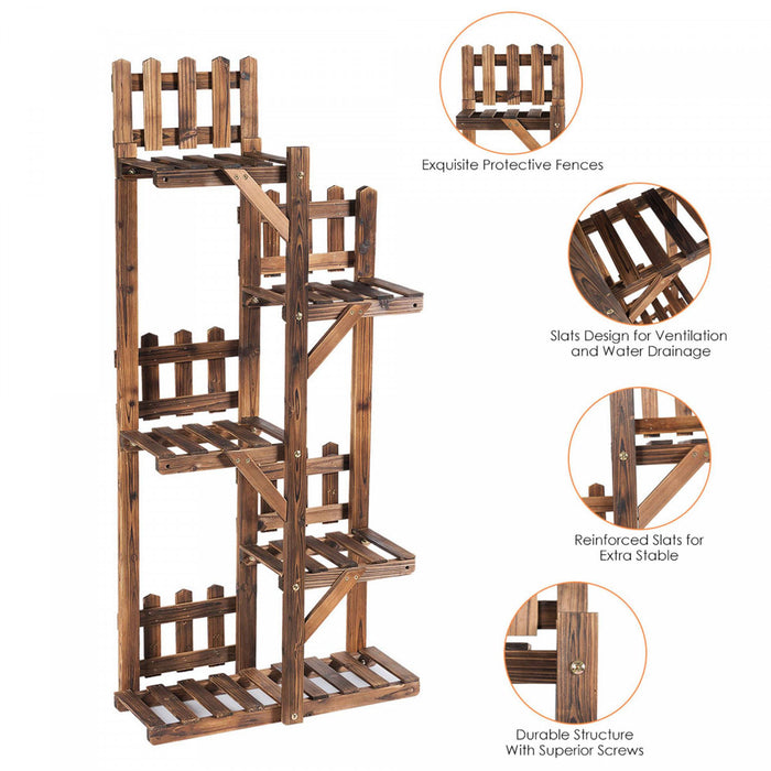 Costway 5-tier Flower Rack Wood Plant Stand 6 Pots Display Shelf Multifunctional Rack