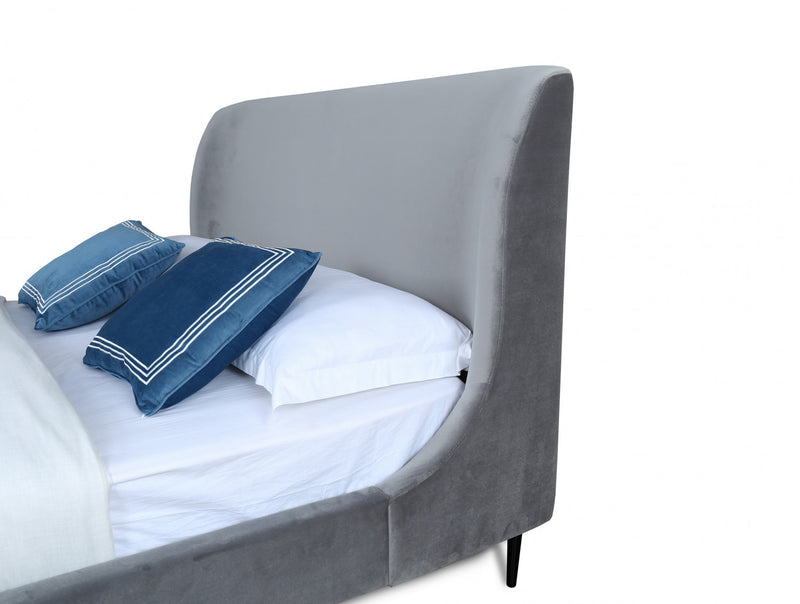 Heather Mid-Century Modern Velvet Upholstered Queen Bed in Gray and Black