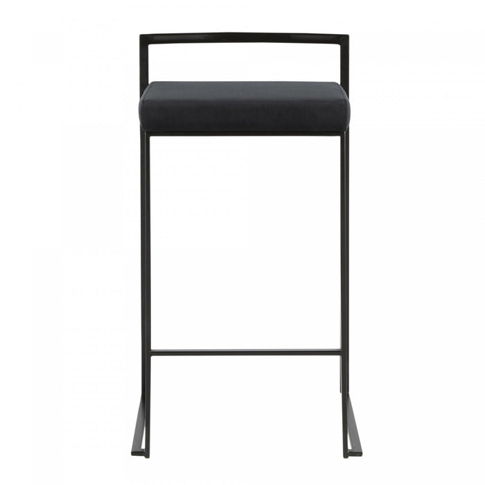 LumiSource Fuji Black Velvet Contemporary Stackable Counter-Height Stool - Set of 2