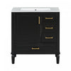 Emerson 30 Inch Bathroom Vanity with Ceramic Sink and Three Drawers, Black | Emerson Meuble de salle de bain 30 pouces avec vasque en ceramique et trois tiroirs, Noir