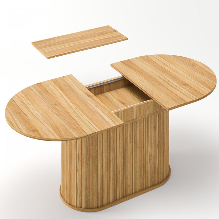 Noah Extendable Oval Dining Table with Striped Legs,Light Brown