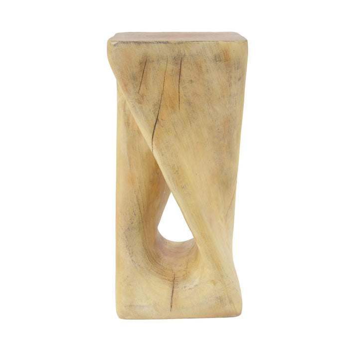 Cade 26.80\" Twisted Square MGO Accent Table, Unique Natural Wood Grain Indoor Side Table, Natural