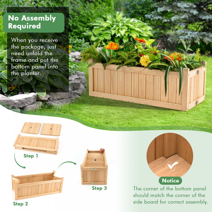 Costway Outdoor Wooden Planter Box Folding Raised Garden Plant Container W/drainage Hole