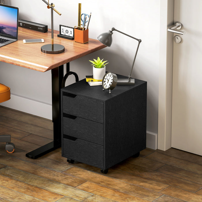 HOMCOM 3-Drawer Filing Cabinet with Wheels, Mobile File Cabinet, Black