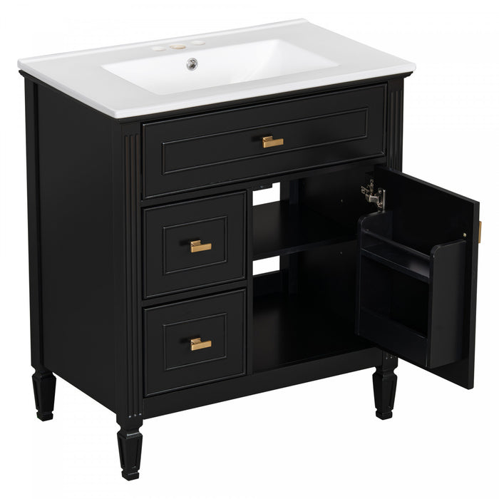Olivia 30\" Bathroom Vanity with Ceramic Sink and Solid Rubberwood, Black