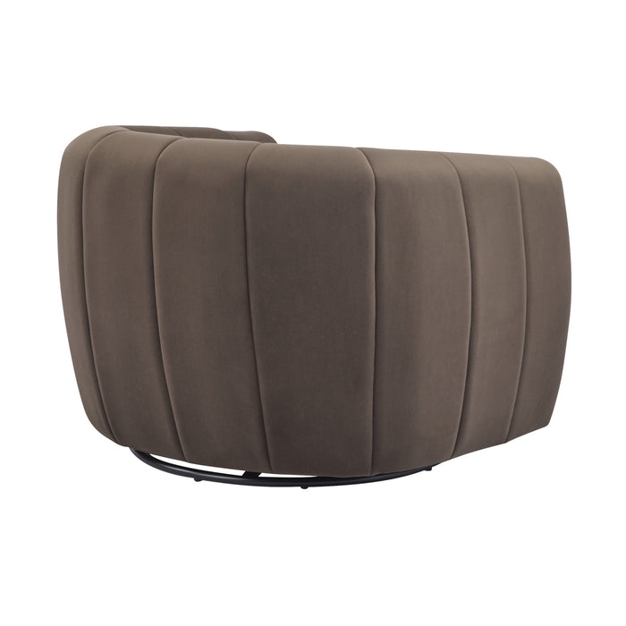 Vela Modern Velvet Swivel Club Chair with Tub Design, Black, Dark Brown