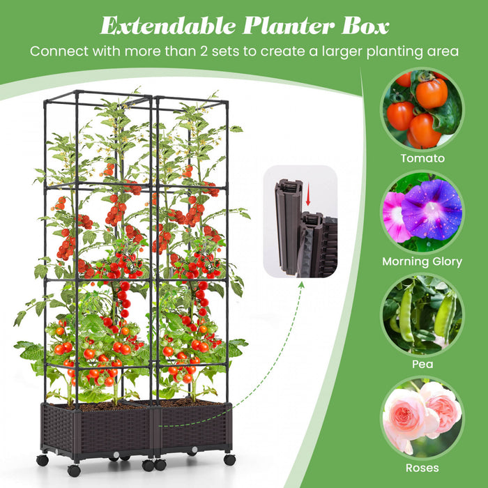 Costway 2 Pcs 67\" Planter Raised Garden Bed With Planter Box &trellis Adjustable Height