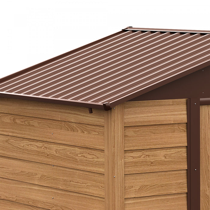 Outsunny 6.4' X 7.7' Outdoor Storage Shed With Double Doors, Metal Garden Shed House For Gardening Tool, Bike, Motorcycle Storage, Brown With Wood Grain