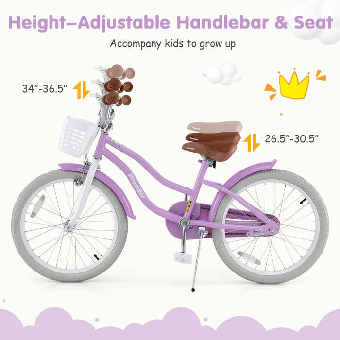 Prorider 20\" Kids Bike With Height Adjustable Handlebar & Seat Hand Brake & Coaster Brake Purple