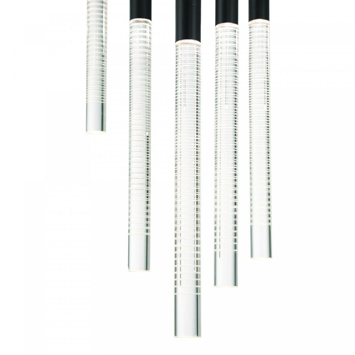 Celine 13 Light Integrated Led Chandelier, Black With Laser Lined Glass Rods