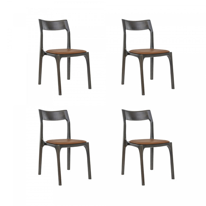Moderno Modern Vegan Leather Wood Dining Chair in Saddle - Set of 2