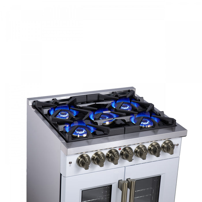Forno Capriasca 30\" French Door Dual Fuel Range, White, 4.32 cu. ft. - FFSGS6387-30WHT
