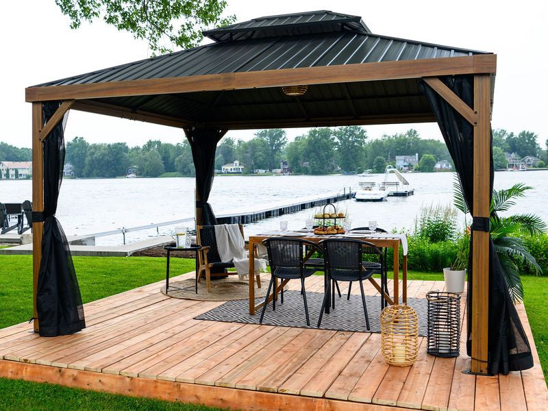 Yosemite 10 X 10' Double Roof Galvanized Steel Roof, Aluminum Posts Wood Finish