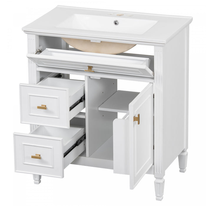 Olivia 30\" Bathroom Vanity with Ceramic Sink and Solid Rubberwood, White