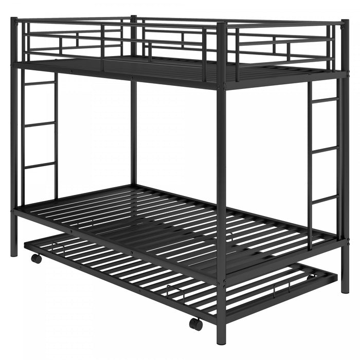 Tammy Space-saving Metal Twin Over Bunk Bed With Trundle, Black