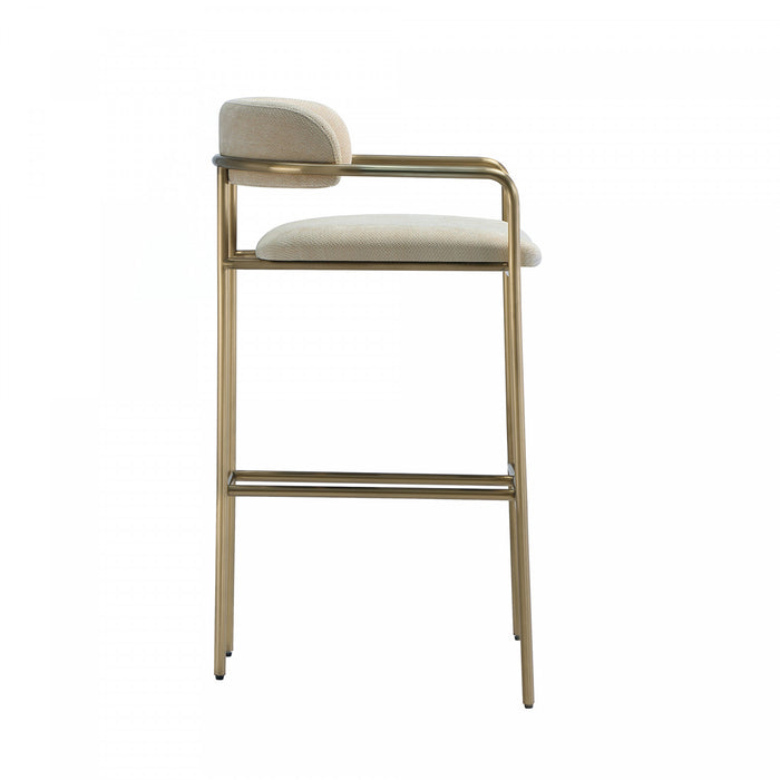 Serene Mid-Century Modern Metal Upholstered Barstool in Taupe