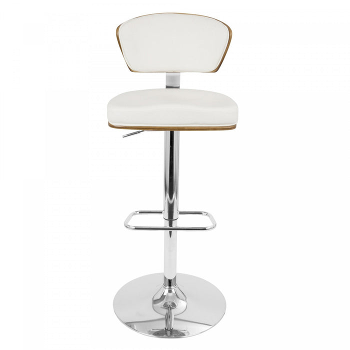 LumiSource Ravinia Faux Leather Mid-Century Modern Adjustable Barstool with Swivel - Walnut/White