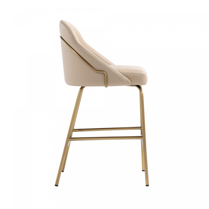 Gracie Modern Metal Upholstered Counter Stool in Tan and Gold - Set of 2
