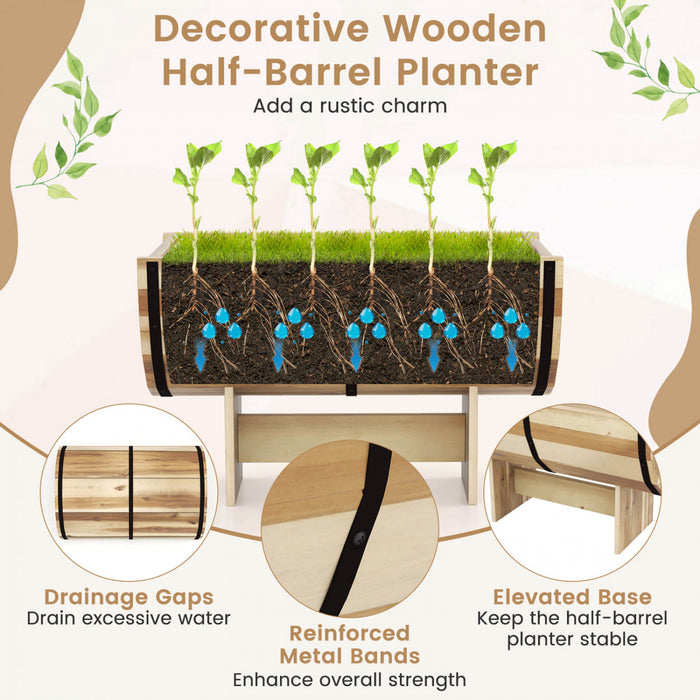 Costway 2 Pcs Outdoor Wooden Planter Solid Acacia Wood Half-barrel Planter Box With Legs
