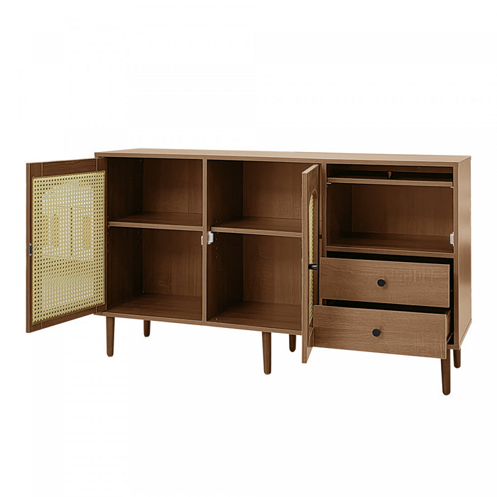 Zona 51.1\" Sideboard Cabinet with Rattan Doors and Adjustable Shelves,Dark Brown Accent Cabinet