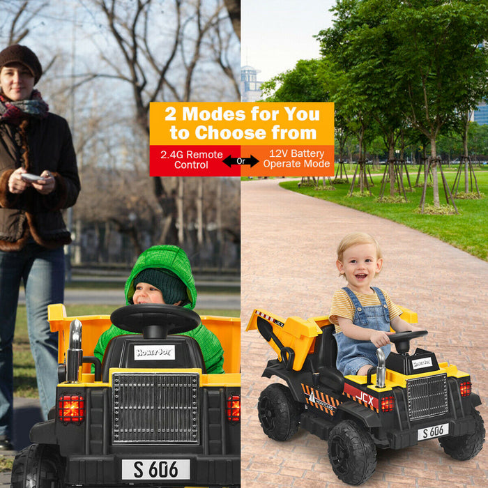 12v Battery Kids Ride On Dump Truck Rc Construction Tractor W/ Electric Bucket