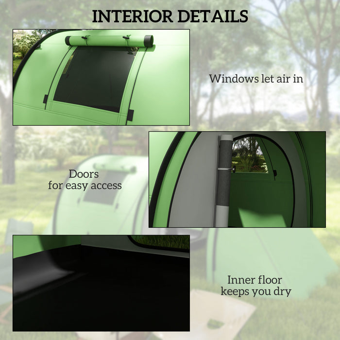 Outsunny 3-4 Person Camping Tent with 2 Rooms, Waterproof Family Tent