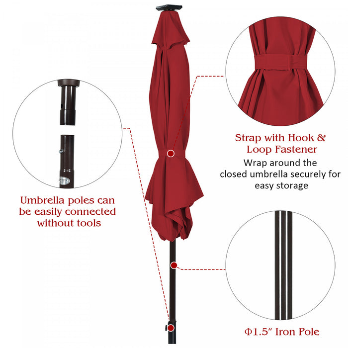 Costway 9' Solar LED Lighted Patio Market Umbrella Tilt Adjustment Crank Lift Burgundy