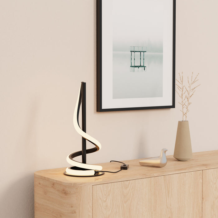 16\" Matte Black Sculptural Curved LED Table Lamp 
