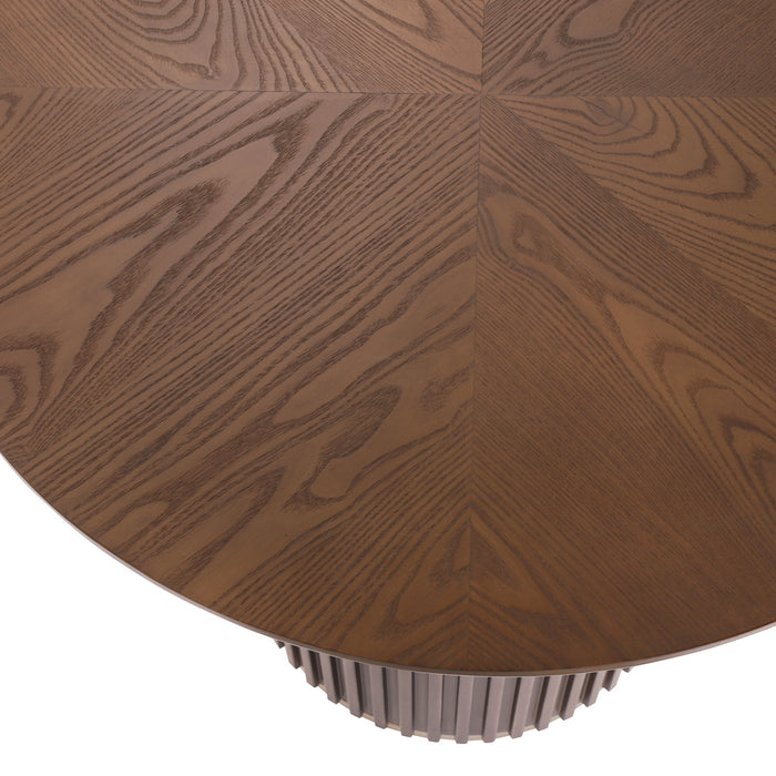 Voss Modern Round Dining Table with Ash Veneer Tabletop & Metal Base, Brown