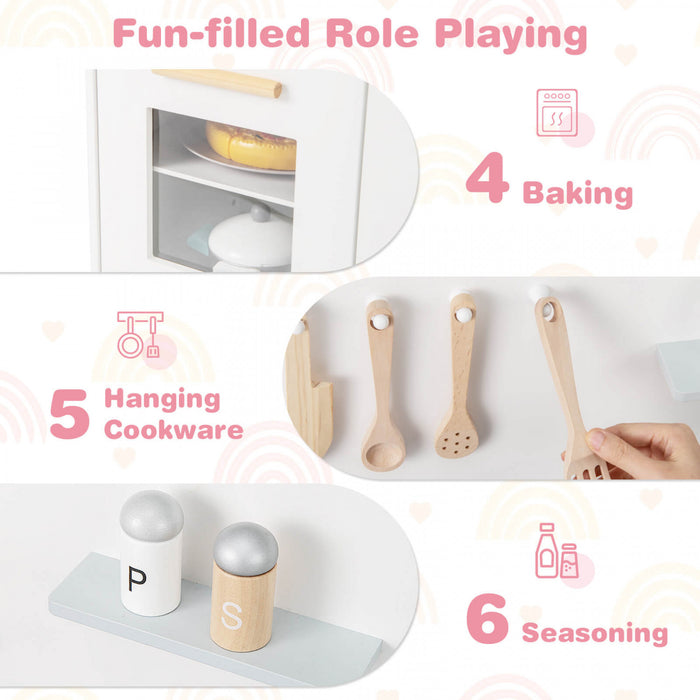 Costway Kids Kitchen Playset With Light Up Stove & Cooking Sounds Oven Sink Faucet White
