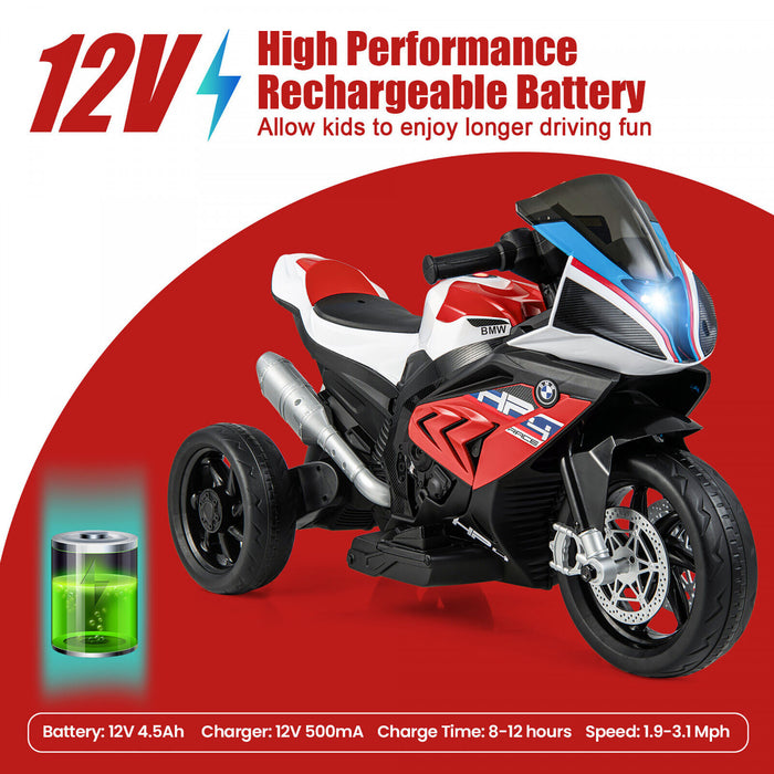 12v Kids Ride On Motorcycle Licensed Bmw 3 Wheels Electric Toy W/ Light & Music Red