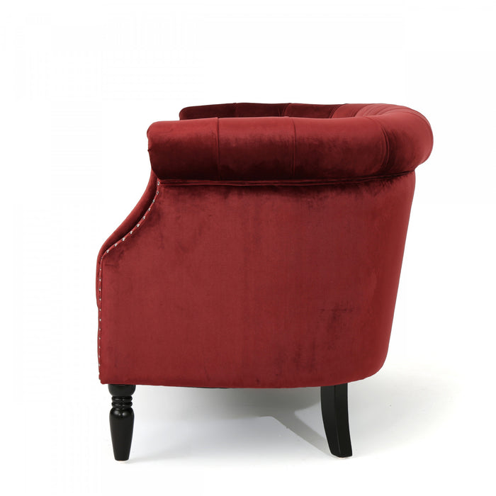 Vivian Solid Wood Rolled Arms Velvet Loveseat,Garnet