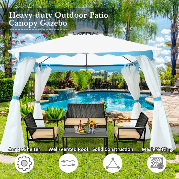 Costway 2 Tier 10'x10' Patio Gazebo Canopy Tent Steel Frame Shelter Awning W/ Side Walls