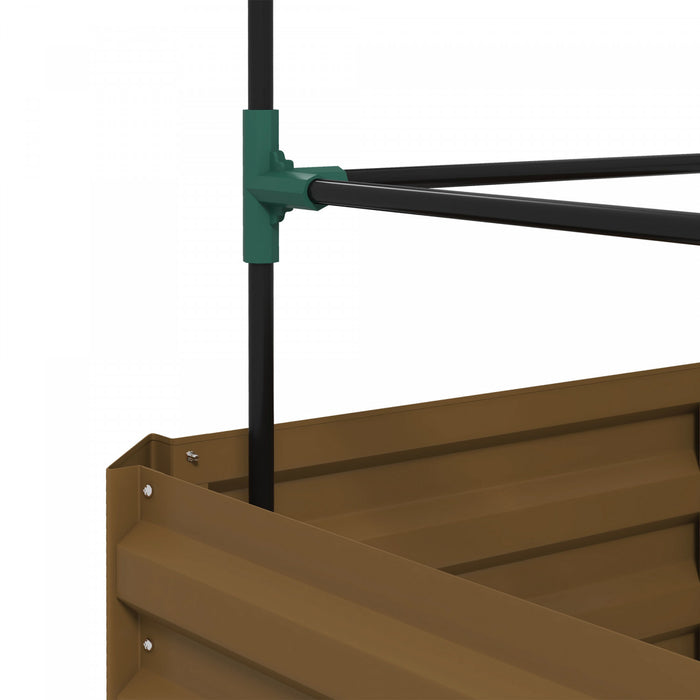 Outsunny Galvanized Raised Garden Bed With 3-tier Trellis Tomato Cage Brown