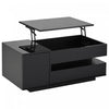 Oliver Height Adjustable Coffee Table with Drawer Cabinet LED Lighting and Storage,Black | Oliver table basse reglable en hauteur – table avec tiroir, placard de rangement et eclairage LED, noir