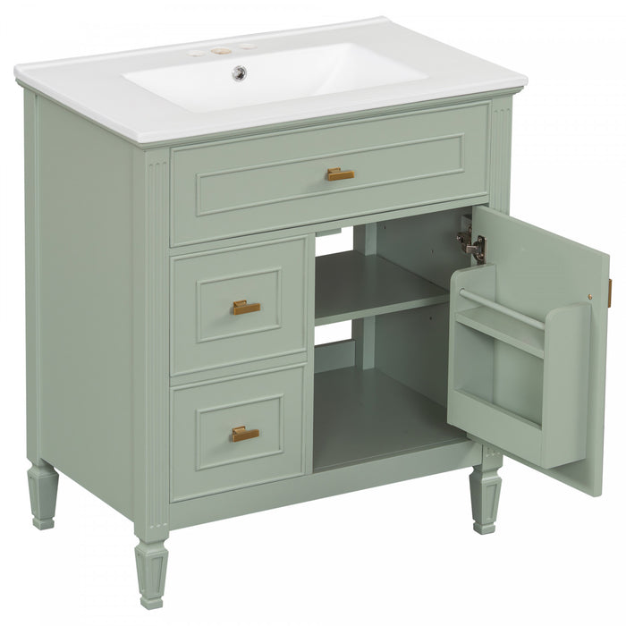 Olivia 30\" Bathroom Vanity with Ceramic Sink and Solid Rubberwood, Green