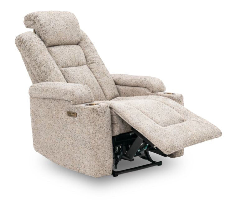 Riley 35.4\" Linen-Look Fabric Power Reclining Chair with Power Headrest – Grey 