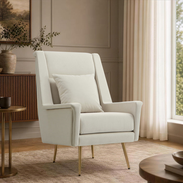 Vista Mid-Century Modern Metal Upholstered Lounge Chair in Ecru