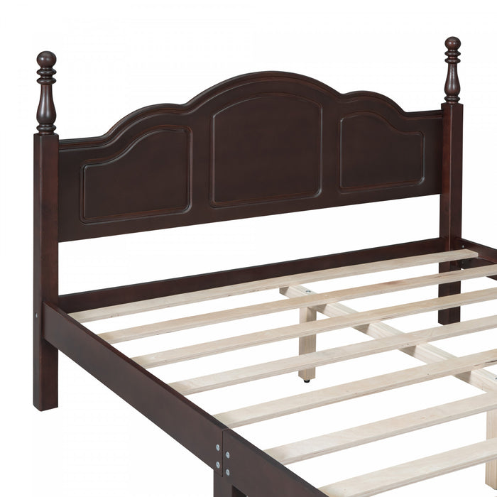 Jessie Retro Style Platform Bed with Wooden Slat Support,Queen Size, Walnut Queen Bed