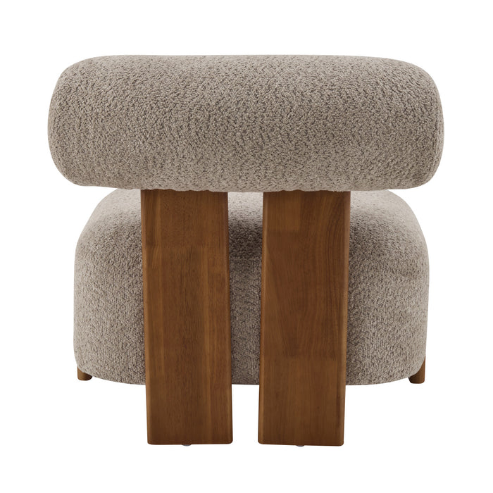Luma Modern Boucle Lounge Chair with Rolled Backrest and Solid Wood Frame, Brown, Walnut
