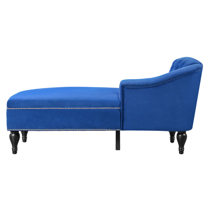 Serena Velvet Chaise Lounge with Button Tufting and Nailhead Trim, Blue