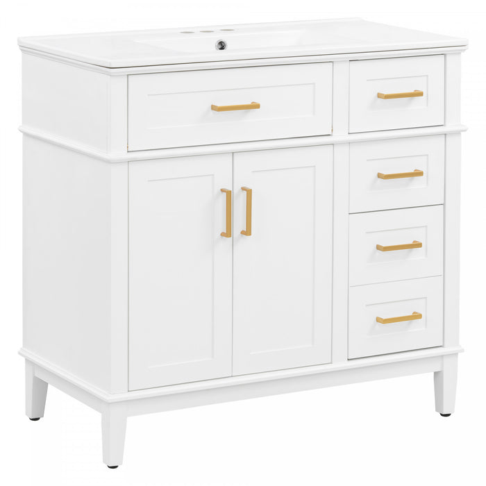 Ethan Solid Wood Bathroom Vanity with Ceramic Sink and Smart Storage, White