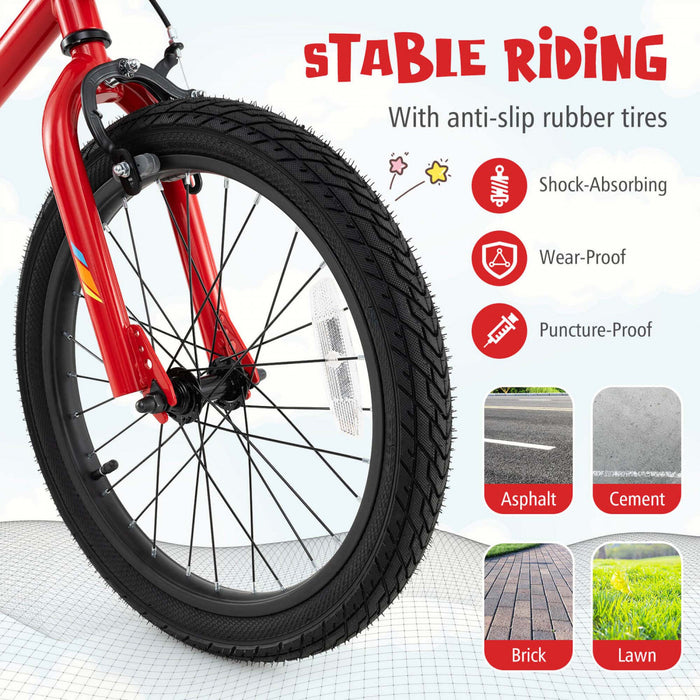 Costway 18\" Led Lighted Kids Bike With Adjustable Seat Coaster Brake Training Wheels Red