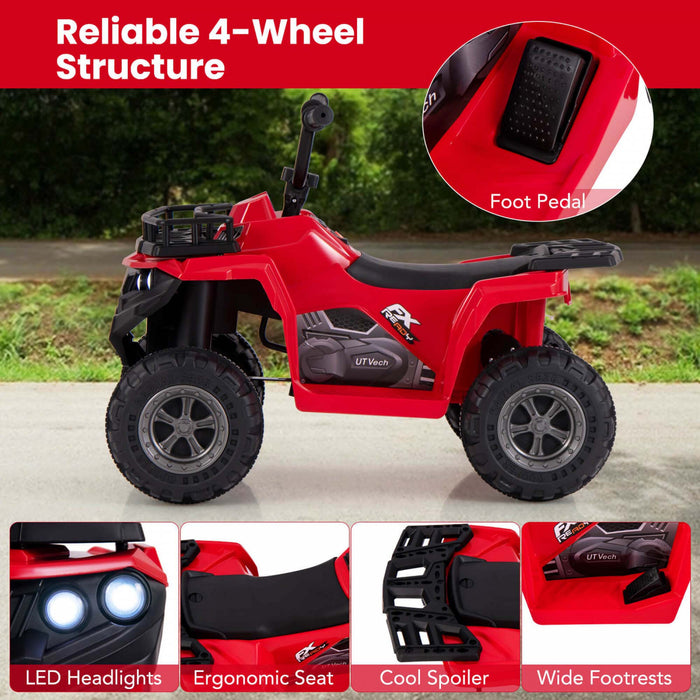 Costway Kids Ride On Electric Atv 6v 4-wheeler Quad Car With One-button Start Tread Tires Red