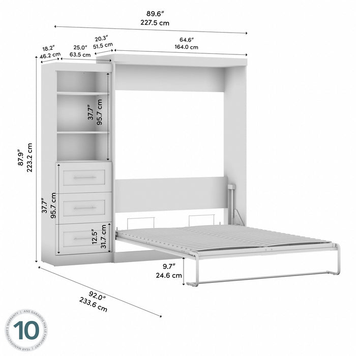 Bestar Pur Queen Murphy Shelving Unit with Drawers 90-Inch Wall Bed - Rustic Brown