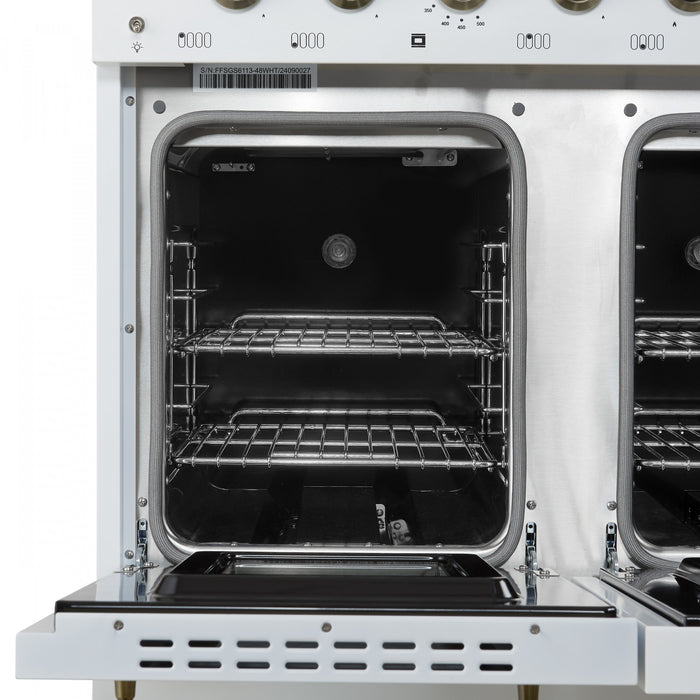 Forno Antico 48\" Dual Fuel Gas Range, White, 5.5 cu.ft. Double Ovens - FFSGS6113-48WHT