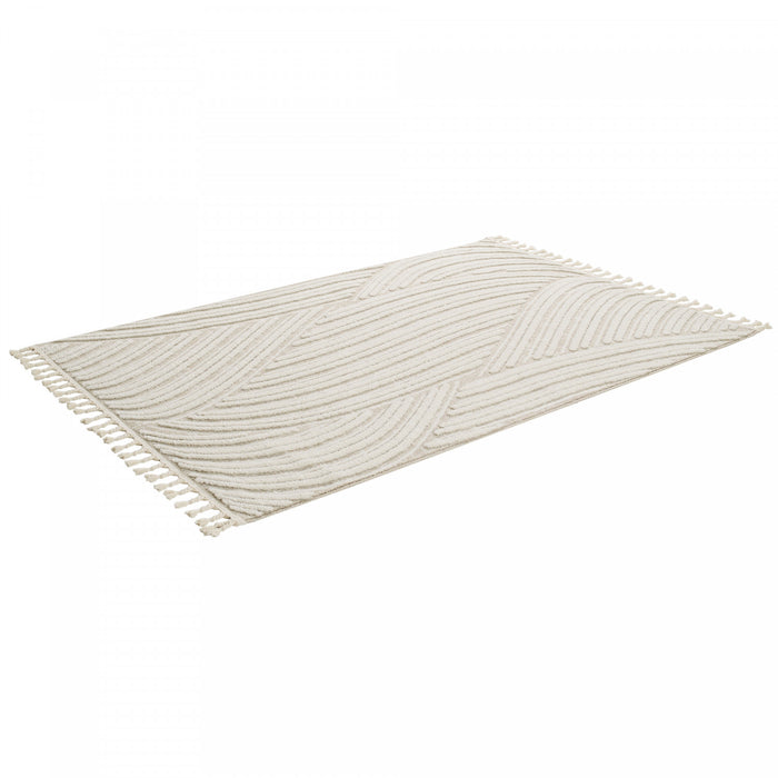 Quinto Brushed Beige Waves Shag Area Rug - 7'7\" x 10'