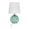 Marelle Netted Jute & Glass Table Lamp, Teal, 14.75"H | Marelle Lampe de table en verre avec filet de jute, Sarcelle, 14,75 po H