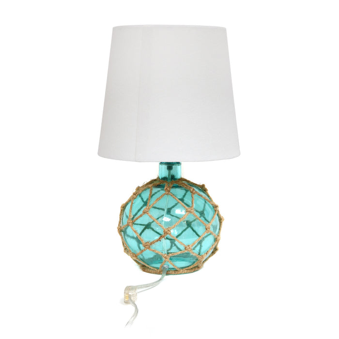 Marelle Netted Jute & Glass Table Lamp, Teal, 14.75\"H