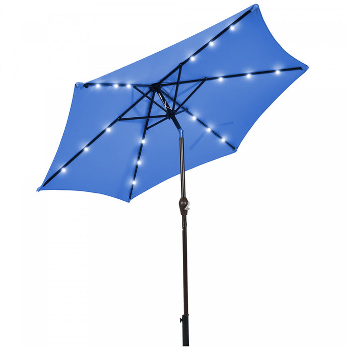 Costway 9' Solar LED Lighted Patio Market Umbrella Tilt Adjustment Crank Lift Blue